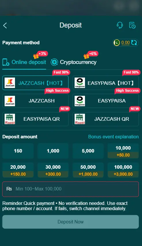 HH98 Game Deposit Money
